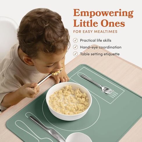 Kids Silicone Montessori Placemat for Toddlers | Children Plate Mat for Dining Table Setting | by Fire Rooster Kids (Green, 1) in Saudi Arabia