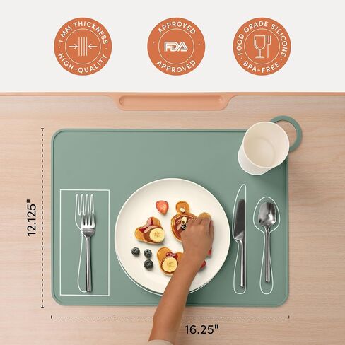 Kids Silicone Montessori Placemat for Toddlers | Children Plate Mat for Dining Table Setting | by Fire Rooster Kids (Green, 1) in Saudi Arabia