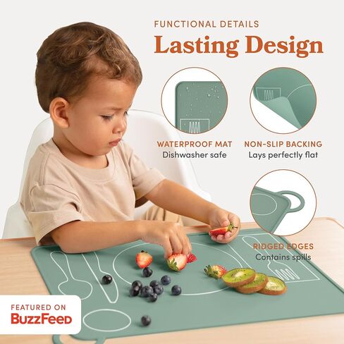 Kids Silicone Montessori Placemat for Toddlers | Children Plate Mat for Dining Table Setting | by Fire Rooster Kids (Green, 1) in Saudi Arabia