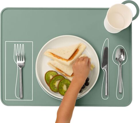 Kids Silicone Montessori Placemat for Toddlers | Children Plate Mat for Dining Table Setting | by Fire Rooster Kids (Green, 1) in Saudi Arabia