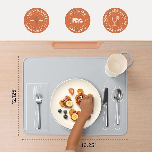 Kids Silicone Montessori Placemat for Toddlers | Children Plate Mat for Dining Table Setting | by Fire Rooster Kids (Grey, 1) in Saudi Arabia