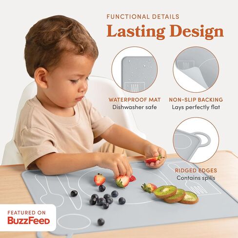 Kids Silicone Montessori Placemat for Toddlers | Children Plate Mat for Dining Table Setting | by Fire Rooster Kids (Grey, 1) in Saudi Arabia