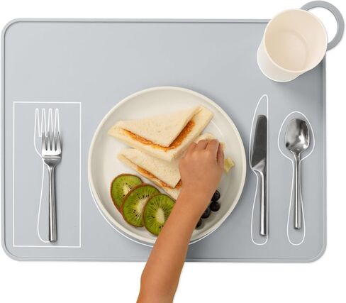 Kids Silicone Montessori Placemat for Toddlers | Children Plate Mat for Dining Table Setting | by Fire Rooster Kids (Grey, 1) in Saudi Arabia