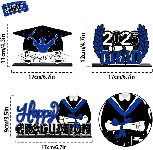 Lingteer Class of 2025 Decoruation Party Decorations - 3pcs Congrats Grad 2025 School Traduation Acrylic Table Centerpieces Decorations - Blue. in Kuwait