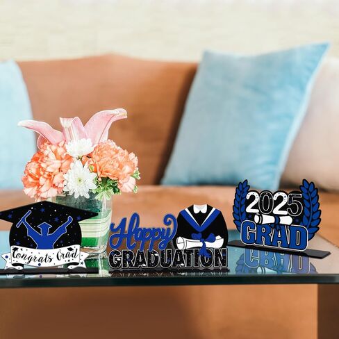 Lingteer Class of 2025 Decoruation Party Decorations - 3pcs Congrats Grad 2025 School Traduation Acrylic Table Centerpieces Decorations - Blue. in Kuwait