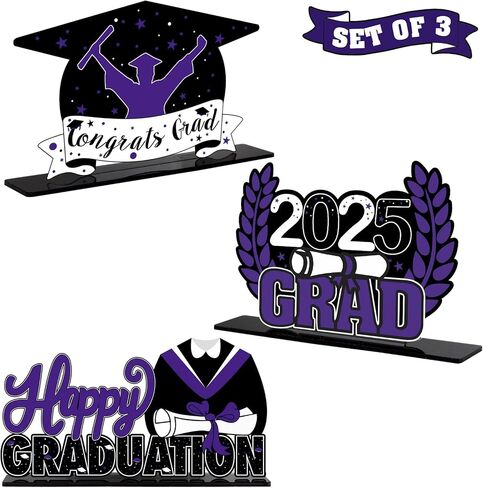 Lingteer Class of 2025 Decoruation Party Decorations - 3pcs Congrats Grad 2025 School Traduation Acrylic Table Centerpieces Decorations - Blue. in Kuwait