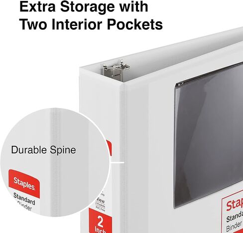 Staples 3-Ring Binder, 2 Inch D-Ring Organizer for Home, Office, School, Holds up to 480-Sheets, 6-Pack, White in Saudi Arabia