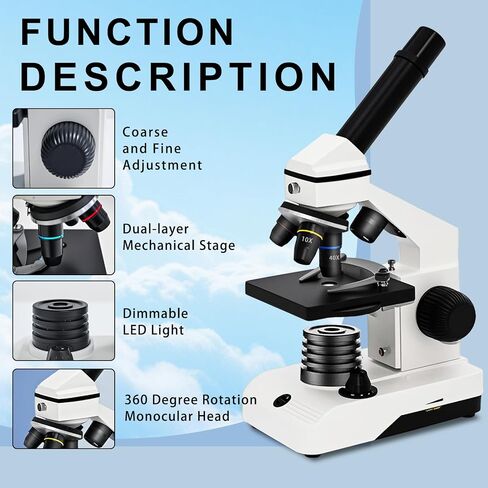 [Dual Power Supply] Compound Monocular Microscope 40X-2000X for Adults & Students – All-Metal STEM Lab Kit w/Glass Optics, Dual LED, Slides & Carry Case in Saudi Arabia