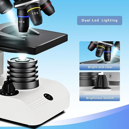 [Dual Power Supply] Compound Monocular Microscope 40X-2000X for Adults & Students – All-Metal STEM Lab Kit w/Glass Optics, Dual LED, Slides & Carry Case in Saudi Arabia