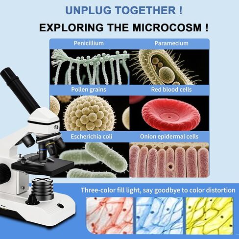 [Dual Power Supply] Compound Monocular Microscope 40X-2000X for Adults & Students – All-Metal STEM Lab Kit w/Glass Optics, Dual LED, Slides & Carry Case in Saudi Arabia