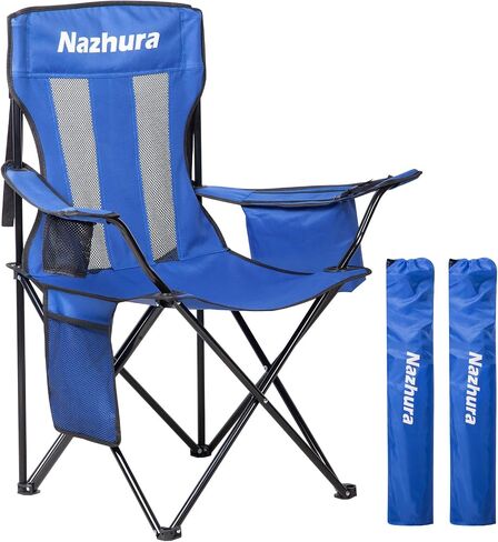 Nazhura 2 Pack Outdoor Camping Chairs Folding/Foldable/Portable with Cooler Pouch, Mesh Backrest and Cup Holder Pocket (Blue, 2 Pack) in Saudi Arabia