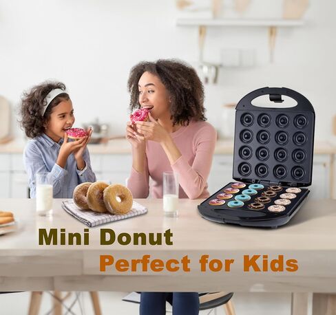 Mini Donut Maker Pancake Waffle Maker Machine for Instant Breakfast, Snacks, Dessert; Non-stick Surface, Cake Machine, Waffle maker, Kid's friendly, Double-Sided Heating Makes 16 Donut, Black in Saudi Arabia