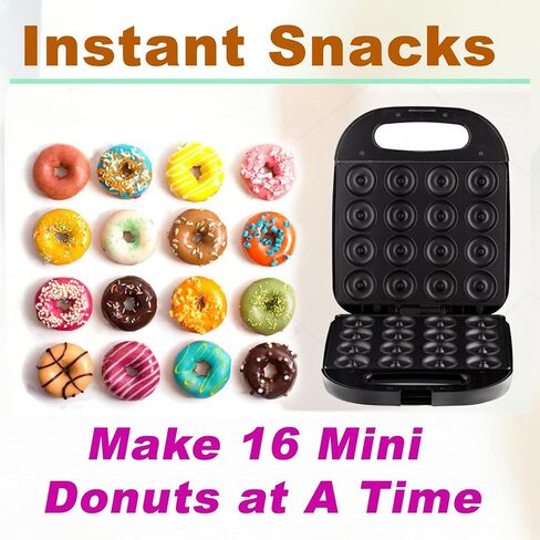 Mini Donut Maker Pancake Waffle Maker Machine for Instant Breakfast, Snacks, Dessert; Non-stick Surface, Cake Machine, Waffle maker, Kid's friendly, Double-Sided Heating Makes 16 Donut, Black in Saudi Arabia