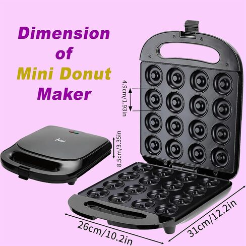 Mini Donut Maker Pancake Waffle Maker Machine for Instant Breakfast, Snacks, Dessert; Non-stick Surface, Cake Machine, Waffle maker, Kid's friendly, Double-Sided Heating Makes 16 Donut, Black in Saudi Arabia
