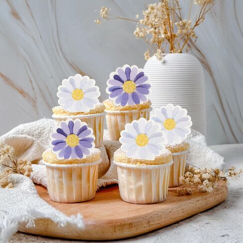 Ephlyn 48Pcs Edible Daisy Cupcake Toppers Wafer Paper Flower Cake Topper Decorations Flower Chrysanthemum Party Decorations for Birthday Wedding Birthday Party Supplies White in Saudi Arabia