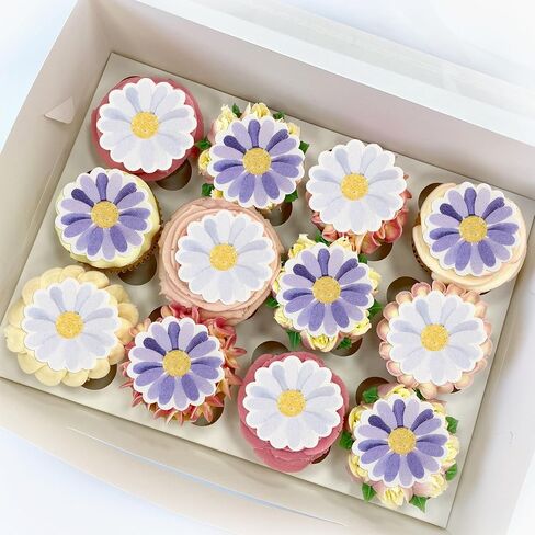 Ephlyn 48Pcs Edible Daisy Cupcake Toppers Wafer Paper Flower Cake Topper Decorations Flower Chrysanthemum Party Decorations for Birthday Wedding Birthday Party Supplies White in Saudi Arabia