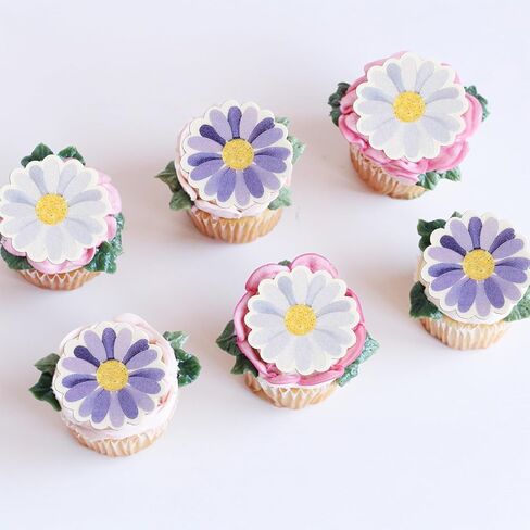Ephlyn 48Pcs Edible Daisy Cupcake Toppers Wafer Paper Flower Cake Topper Decorations Flower Chrysanthemum Party Decorations for Birthday Wedding Birthday Party Supplies White in Saudi Arabia