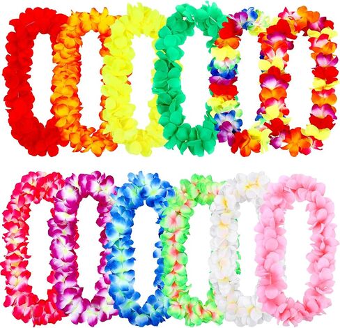 Elcoho 12 Pieces Thickened Leis Necklace and Bulk Leis Garland - Hawaiian Floral Luau Party Supplies and Summer Decorations in Saudi Arabia