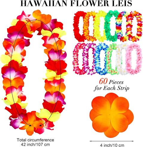 Elcoho 12 Pieces Thickened Leis Necklace and Bulk Leis Garland - Hawaiian Floral Luau Party Supplies and Summer Decorations in Saudi Arabia