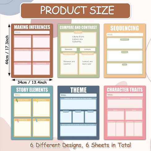 6Pcs Versatile Magnetic Literature Teaching Charts 13 x 17Inch Boho Dry Erase Handwriting Paper for Classroom Whiteboard ELA Anchor Chart Paper for Teachers Preschool Elementary Classroom Must Haves in Saudi Arabia