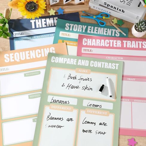 6Pcs Versatile Magnetic Literature Teaching Charts 13 x 17Inch Boho Dry Erase Handwriting Paper for Classroom Whiteboard ELA Anchor Chart Paper for Teachers Preschool Elementary Classroom Must Haves in Saudi Arabia