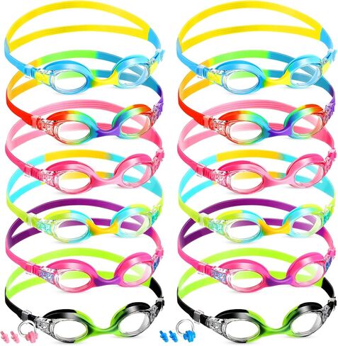 12 Pcs Kids Swimming Goggles No Leaking Anti Fog Kids Swim Goggles Kids Goggles Glasses for Girls Boys with Nose Clips Ear Plugs for Toddler Youth Pool Ages 3-15, 6 Styles in Saudi Arabia