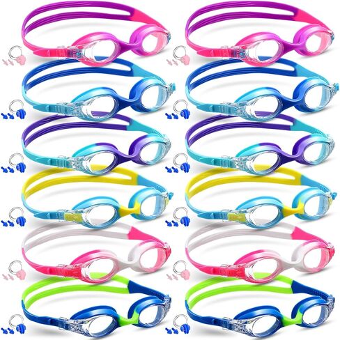 12 Pcs Kids Swimming Goggles No Leaking Anti Fog Kids Swim Goggles Kids Goggles Glasses for Girls Boys with Nose Clips Ear Plugs for Toddler Youth Pool Ages 3-15, 6 Styles in Saudi Arabia
