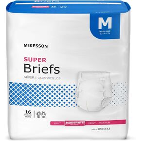 McKesson Super Briefs, Incontinence, Moderate Absorbency, Medium, 16 Count, 6 Packs, 96 Total