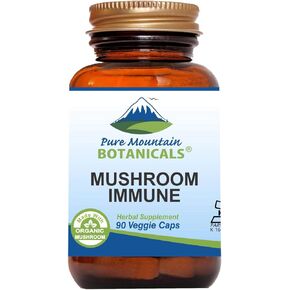 Pure Mountain Botanicals Mushroom Immune - 90 Kosher Capsules with 14 Powerful Mycelium Including Certified Organic Maitake - Reishi - Turkey Tail - Chaga - Cordyceps - Shiitake - Lions Mane