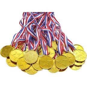 24 Pieces Kids Plastic Winner Medals Golden Medals Awards with Ribbons for Party Favor Decorations in Kuwait