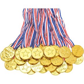 PATIKIL 1.5 Inch Mini Gold Winner Award Metals, 100 Pieces Plastic Golden Medals for Award with Neck Ribbon for Team Games Sports Competitions, Gold