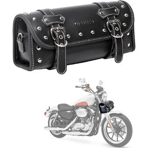 Motorcycle PVC Leather Tool Bag -Universal Fork Bag, Motorcycle Handlebar Bag Motorcycle Tool Bag Motorcycle Roll Bag Saddlebags Handlebar Bag Sissy Bar Storage Tool Bag With 2 Straps(black)