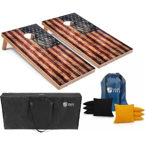لوحات ثقب الذرة ذات العلم الأمريكي الريفي من Tailgating Pros مع أكياس فول - لعبة ثقب الذرة ذات العلم المتعثر مقاس 4 × 2 بوصة مع حقيبة حمل وأكياس ثقب الذرة