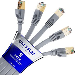Maximm Ethernet Cable Cat 7, 3 ft, 5 Pack,Easy-Hide Flat Super-Durable White Braided Network LAN Internet Cable/Cord, Ethernet Patch Cable in Kuwait