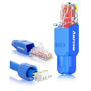 AMPCOM Cat6 Tool Free RJ45 Connector UTP Field Termination Modular Plug for 23-26 AWG Unshielded Ethernet Cable (White, 12 Pack)