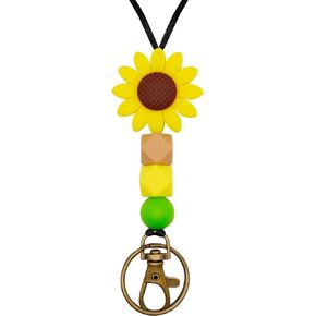 Flower Teacher Lanyards for ID Badges and Keys, Cute Silicone Beaded Lanyard for Women Nurse Employees Students (Daisy)