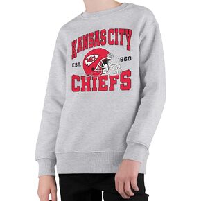 Junk Food Clothing x NFL - Kansas City Chiefs - Team Helmet - Kids Crewneck Fleece Sweatshirt for Boys and Girls - Size Medium