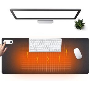 Warm Desk Pad, Heated Mouse Pad, Keyboard Mat, Electric Heating Desk Pad with 3 Heating Levels & 3 Hours Auto Shut-Off, PU Leather Office Desk Mat, 31.5" x 13" Large (Grey Upgrade)