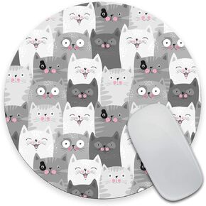 Funny Grey Cats Customized Round Non-Slip Rubber Mousepad Gaming Mouse Pad 7.9"X7.9" inch