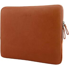 MOSISO Laptop Sleeve Bag 13.3 inch Compatible with MacBook Air/Pro, 13-13.3 inch Notebook, Compatible with MacBook Pro 14 2025-2021 M4 M3 M2 M1, PU Leather Padded Bag Waterproof Case, Brown