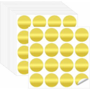 320 PCS Round Gold Metallic Stickers, Golden Blank Embossing Stickers with Serrated Edge Gold Foil Self-Adhesive Wafer Stickers Seal Labels for Envelop, Certificate (Each 2 inches)