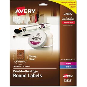 Avery Round Print-To-The Edge Labels With Sure Feed And Easy Peel, 2" Dia, Glossy Clear, 120/pk