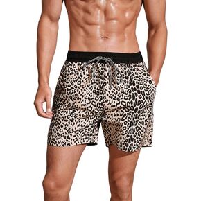 Floerns Men's Bathing Suit Leopard Print Drawstring Waist Swim Trunk Shorts