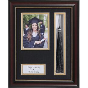 ELSKER&Home 8.5 x 11 Graduation Frame with Tassel Holder for 4x6 Photo| 8.5x11 Shadow Box Picture Frame, Graduation Mahogany Frame, Degree Double Mat, Black with Gold Rim, Wall & Tabletop Design