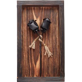 Set of 2 Forged Iron Roses Twisted Together Forever - Placed in Mountable Wooden Frame - Unique 3D