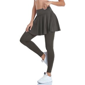 WOWENY Tennis Skirted Leggings with Pockets for Women Active Skort Athletic Ruffle Pleated Golf Pickleball with Skirt