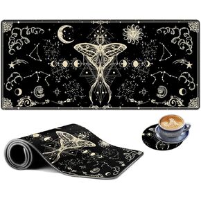Large Gaming Mouse Pad, Witch Moth Moon Phase Design Computer Keyboard Mat Desk Mousepad, Full Desk Extended XXL Mouse Pad 35.5" X 15.75" w/Stitched Edges Non-Slip for Office Home Gamer
