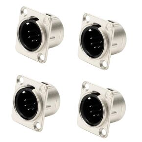 XLR Male Jack 5 Pin Panel Mount Jacks，Silver Metal Housing XLR-M Microphone Connector, 4Pcs.