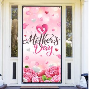 Happy Mother’s Day Supplies-Mother’s Day Door Cover Decoration,Thank You Mom Door Hanging Backdrop for Best Mom’s Decoration