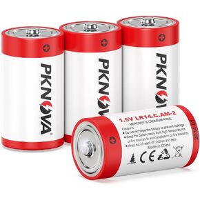 C Batteries 4 Pack, 1.5v LR14 Type C Batteries, Long-Lasting Alkaline C Cell Batteries, Size C Battery for Household and Office Devices